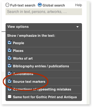 If you prefer to not see these source text markers, please uncheck the checkbox that is highlighted in the image above.